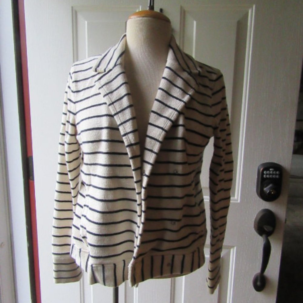 Ivory/black stripe soft cotton LOFT snap jacket MP